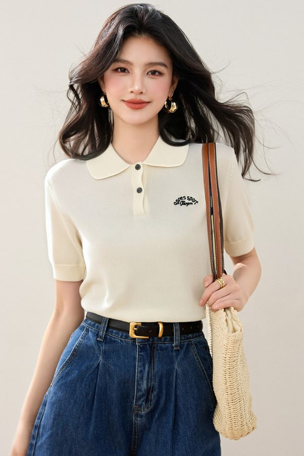 Embroidery T-shirt short sleeve tops for women
